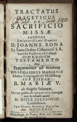 Tractatus Asceticus De Sacrificio Missae