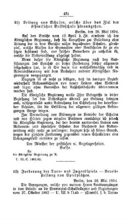 Forderung der Turn- und Jugendspiele. - Bereitstellung von Spielplätzen : [E. Oeffentliches Volksschulwesen]