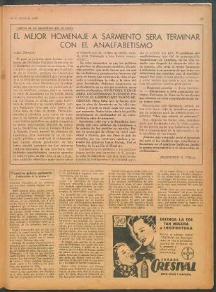 El mejor homenaje a Sarmiento sera terminar con el analfabetismo : Cartas de un argentino que se enoja