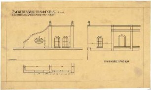 Billing, Hermann; Frankenthal, Zuckerfabrikstr.; Zuckerfabrik, Umbau Verwaltungsgebäude - Gewächshaus, Erweiterung (Ansichten; Schnitt)