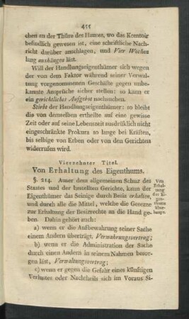 Vierzehnter Titel. Von Erhaltung des Eigenthums
