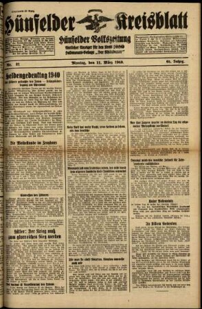Ausgabe vom Montag, den 11. März 1940.