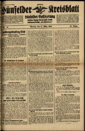 Ausgabe vom Montag, den 11. März 1940.