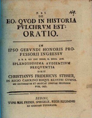 De eo quod in historiis pulchrum est, oratio