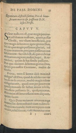 Quantum obstricti sumus Deo ob benficium mortis et passionis D. N. Iesu Christi. Caput V.