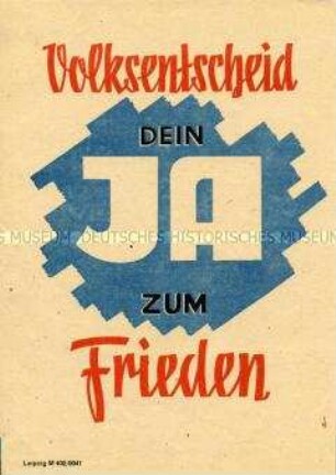 Handzettel mit grafisch gestaltetem Aufruf zum Volksentscheid über die Enteignung der Nazi- und Kriegsverbrecher