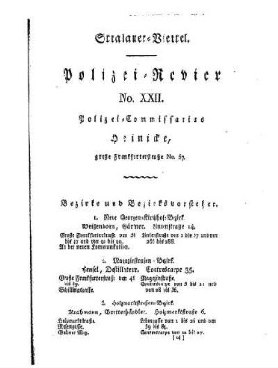 Stralauer= Viertel. Polizei= Revier No. XXII.