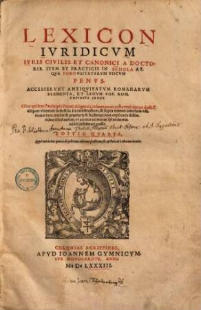 Lexicon iuridicum iuris civilis & canonici
