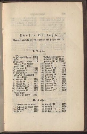 Fünfte Beilage. Regententafeln zur Geschichte der Hohenstaufen.