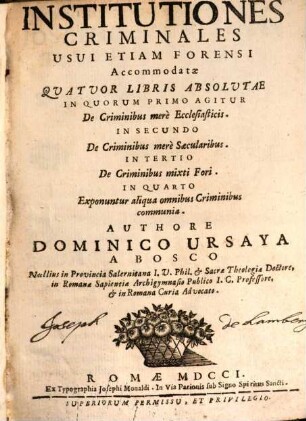 Institutiones criminales usui etiam forensi accomodatae