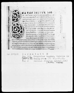 Gregorius Magnus, Moralia in Job — Initiale B(eatus igitus Iob), Folio 2recto
