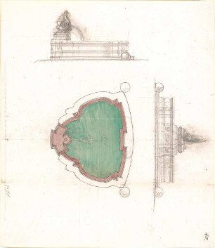 Pedetti, Peter Moritz (Maurizio); Eichstätt , Residenzplatz; Kleiner Brunnen (Codex Aureatinus) - Kleiner Brunnen (Grundriss, Ansichten)