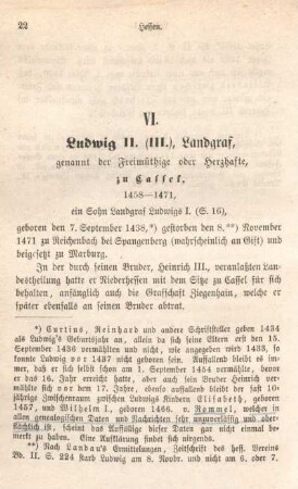 VI. Ludwig II. (III.), Landgraf, genannt der Freimüthige oder Herzhafte, zu Cassel, 1458-1471