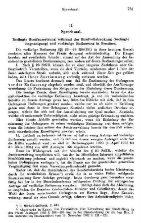731-734, Bedingte Strafaussetzung während der Strafvollstreckung (bedingte Begnadigung) und vorläufige Entlassung in Preuſsen