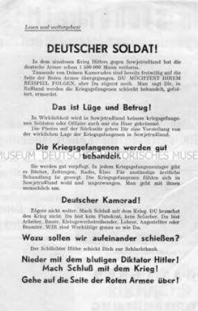 Illustrierte sowjetische Abwurf-Flugschrift mit der Aufforderung zur Kapitulation