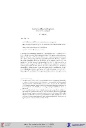 Incertarum fabularum fragmenta (Frammenti anepigrafi)