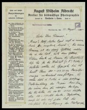 Brief von August Wilhelm Albrecht an Wilhelm Schwaner