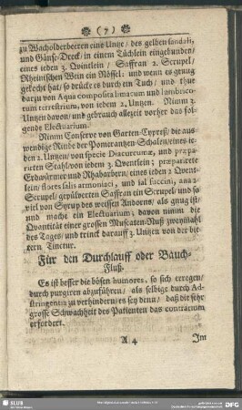 Für den Durchlauff oder Bauch-Fluß