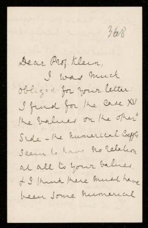 Nr. 4: Briefe von Arthur Cayley an Felix Klein, Cambridge, 31.12.1879