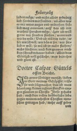 Doctor Caspar Güttels offen Beicht.