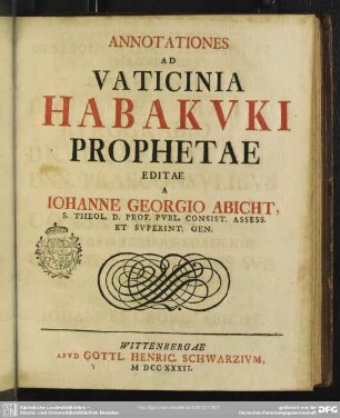 Annotationes Ad Vaticinia Habakuki Prophetae