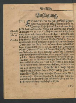 Außlegung. I. [Pietatis Studio, der wahren Gottseligkeit Liebung.]