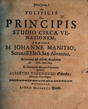 Ex politicis, de principis stvdio circa venationem