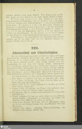 III. Schulausschuß und Lehrerkollegium