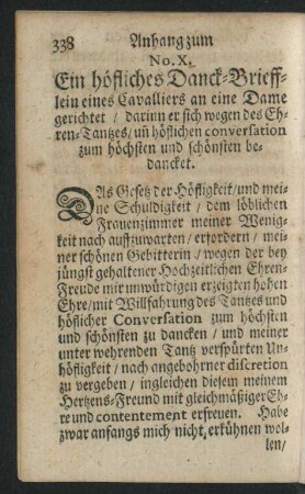 Ein höfliches Danck-Briefflein eines Cavalliers an eine Dame gerichtet ...