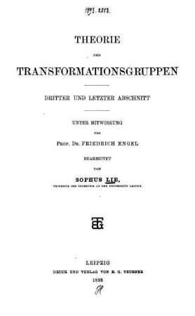 Abschn. 3: Theorie der Transformationsgruppen. Dritter Abschnitt