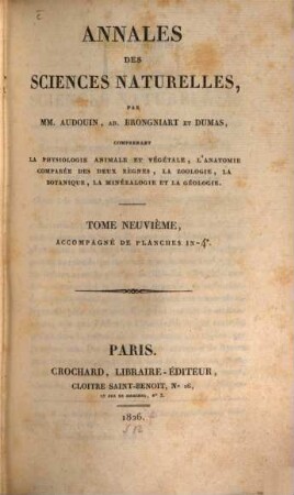 Annales des sciences naturelles. 9. 1826