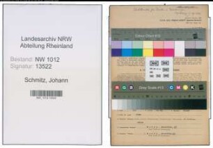 Entnazifizierung Johann Schmitz , geb. 02.06.1909 (Kaufm.Angest.)