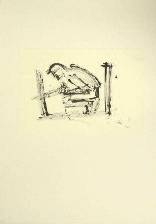 Druck einer Tuschezeichnung, Bergmann mit Abbauhammer (Titel alter Karteikarte)