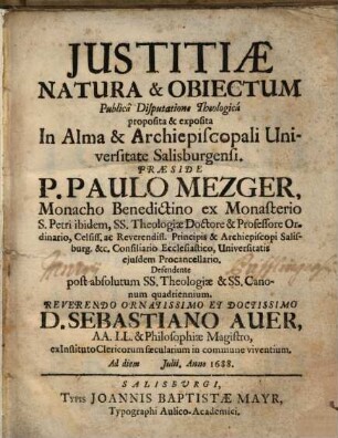 Justitiae Natura & Obiectum