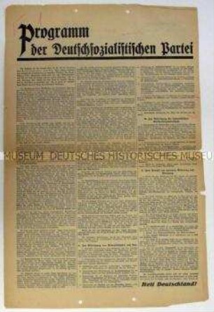 Sonderdruck mit dem Programm der Deutschsozialistischen Partei und Polemik gegen Hitler