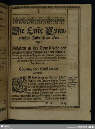 Die Erste Evangelische JubelFests Predigt