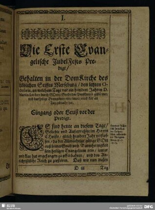 Die Erste Evangelische JubelFests Predigt