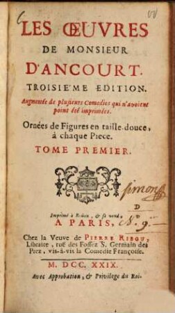 Les Oeuvres De Monsieur D'Ancourt, 1