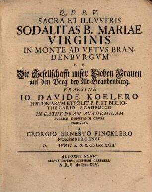 Sacra et illustris sodalitas B. Mariae Virginis in Monte ad Vetus Brandenburgum