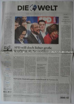 Tageszeitung "Die Welt" mit Titel zur Regierungsbildung in Deutschland