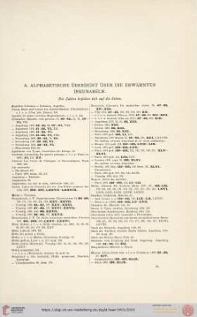 A. Alphabetische Übersicht über die erwähnten Inkunabeln