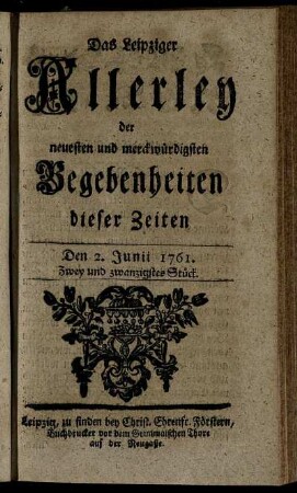 Den 2. Junii 1761. Zwey und zwanzigstes Stück.