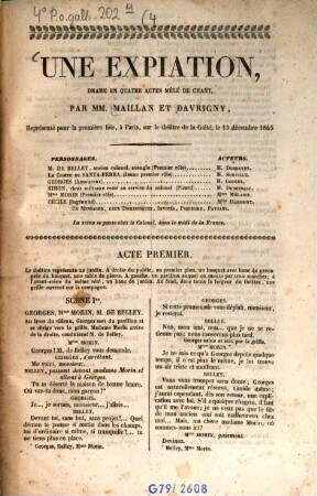 Une expiation : drame en quatre actes mêlé de chant