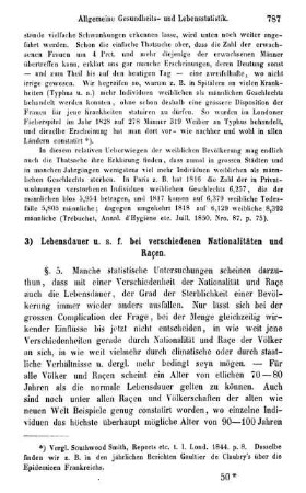 3) Lebensdauer u. s. f. bei verschiedenen Nationalitäten und Racen.