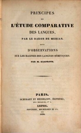 Principes de l'Étude comparative des Langues