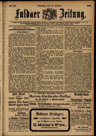 Zweite Ausgabe vom Samstag, den 13. Oktober 1888.