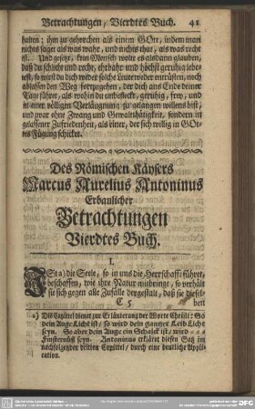 Des Römischen Käysers Marcus Aurelius Antonius Erbaulicher Betrachtungen. Vierdtes Buch