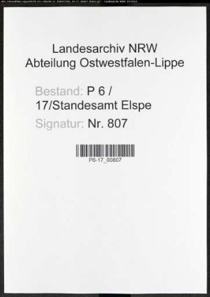 Sterberegister Standesamt Elspe