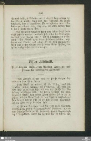 Elfter Abschnitt. Preis-Angabe verschiedener Asphalt-Fabrikate und Firmen der betreffenden Fabrikate