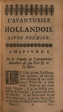 L' Avanturier Hollandois, Ou La Vie & les Avantures divertissantes & extraordinaires d'un Hollandois, 1